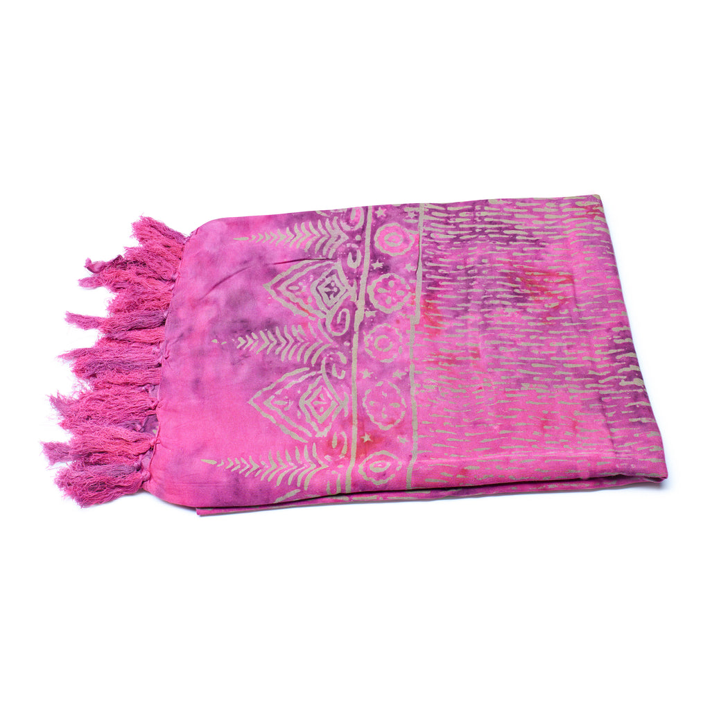 Luxe rayon sarong roze/paars/goud - Stijlvolle, lichte cover-up & strandhanddoek