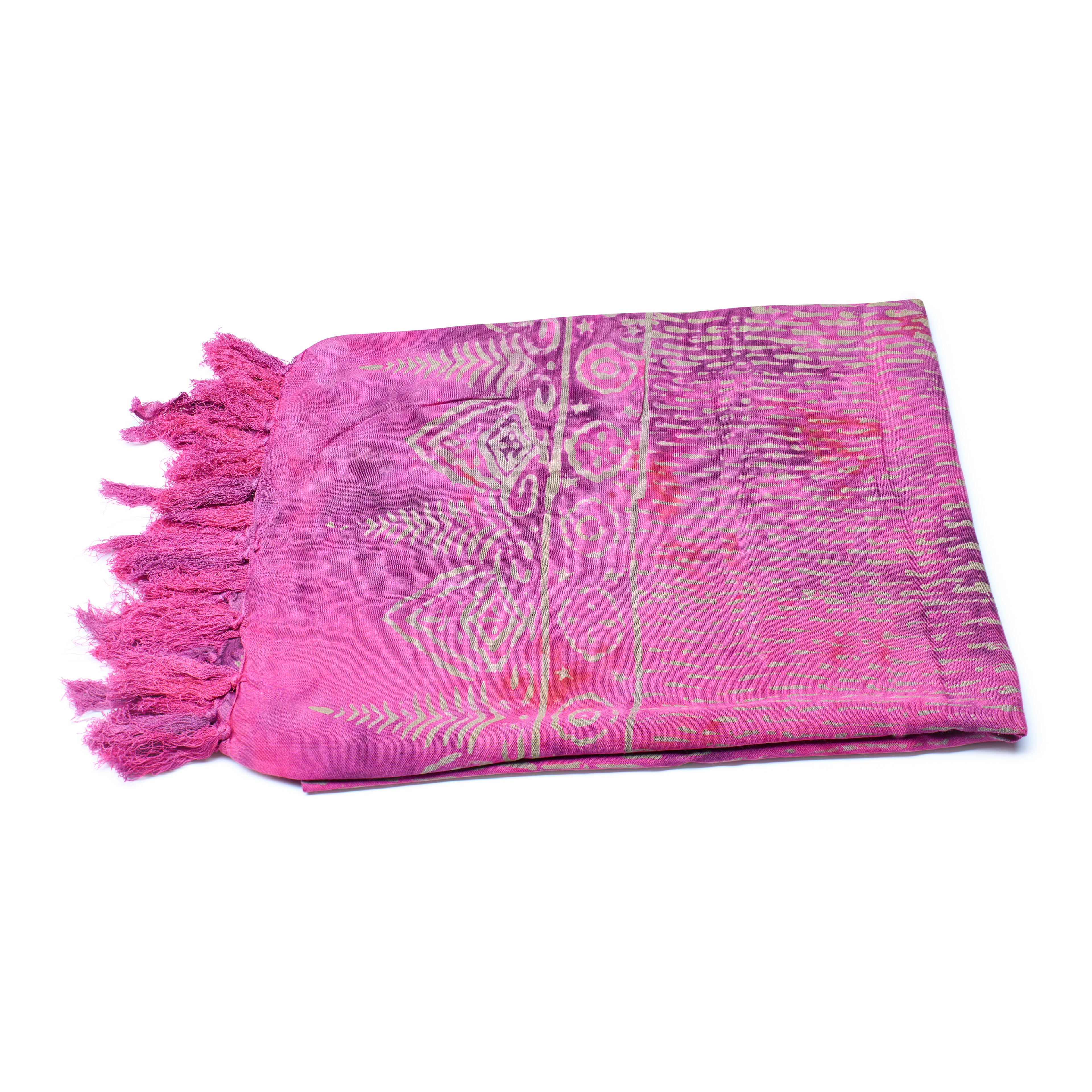 Luxe rayon sarong roze/paars/goud - Stijlvolle, lichte cover-up & strandhanddoek