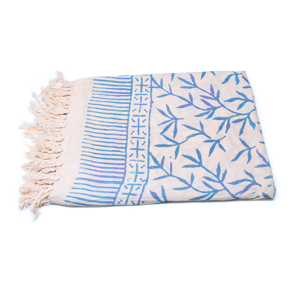 Luxe rayon sarong crème/blauw - Stijlvolle, lichte cover-up & strandhanddoek